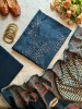 Aarunya Blue Dress Material Set with Mirror Work &amp; Printed Dupatta