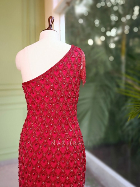 Scarlet Mirage Red Prom Gown with Sequin, Cut Dana & Stone Work