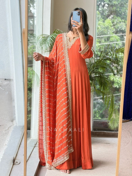 Meera Burnt Orange Premium Faux Georgette Anarkali Suit Set