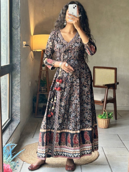 Prakriti Black Printed Cotton Anarkali Kurta