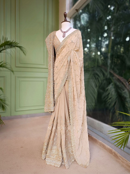 Chahat Beige Two-Piece Saree Set with Dupatta