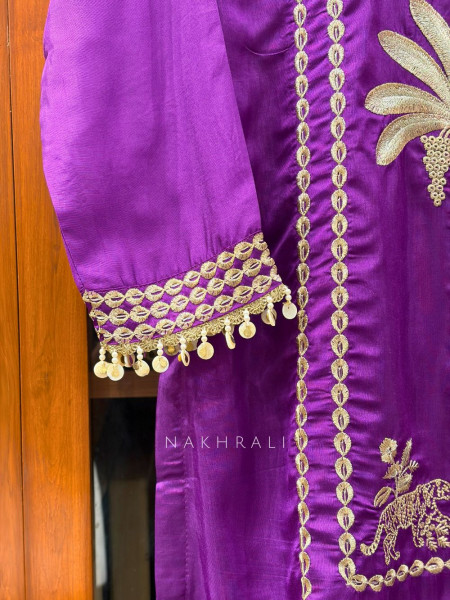 Rivka purple Silk Kurta Pant Set with Embroidery Tassel Work