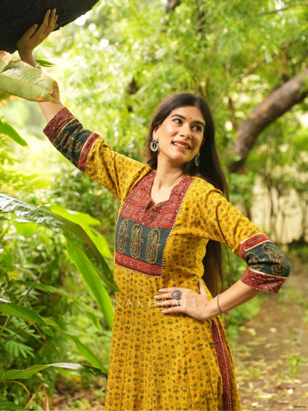Imroz Mustard Cotton Flared Kurta Pant Set