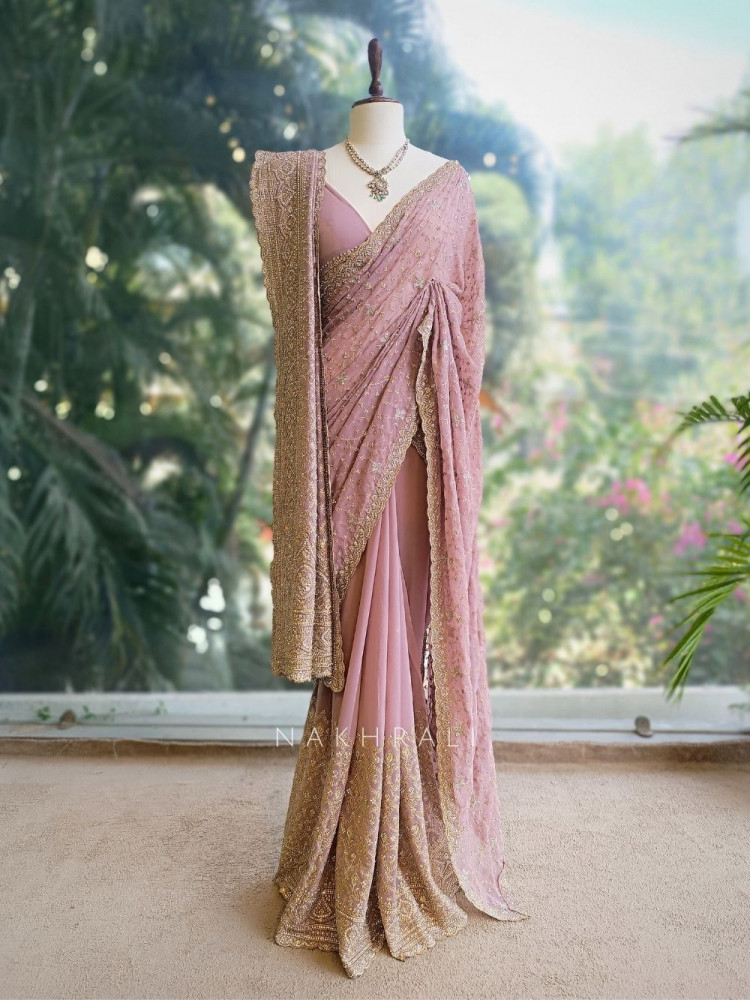 Image of Chahat Pink Two-Piece Saree Set with Dupatta