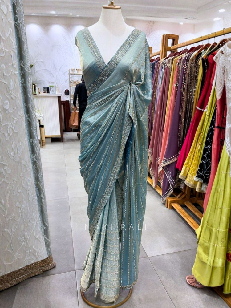 Image of Vianaa BlueSaree with Cut Dana &amp; Stone Work