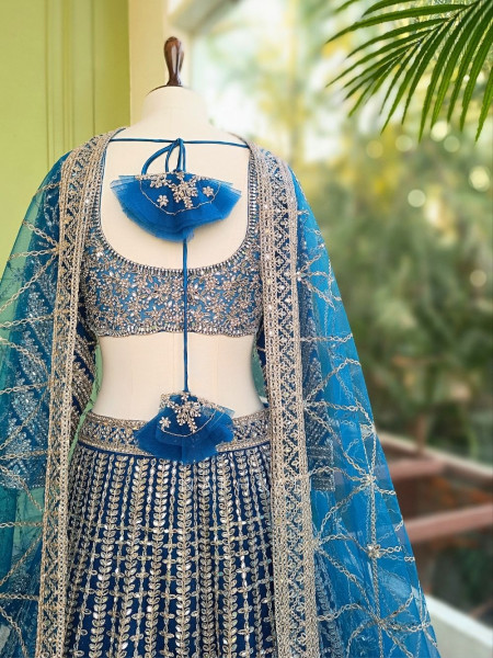Kaira Blue Mirror Work Silk Lehenga
