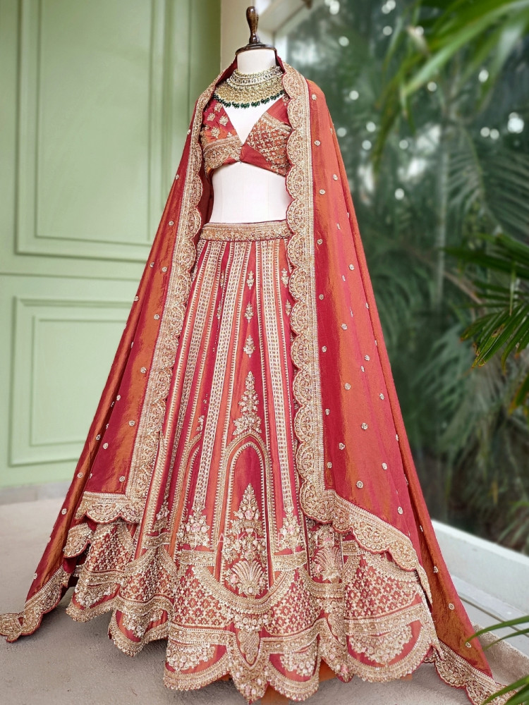Image of Vamika Rust Bridal Lehenga with Zari &amp; Sequin Work