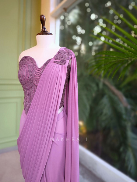 Aster Lilac Embellished Corset Drape Saree
