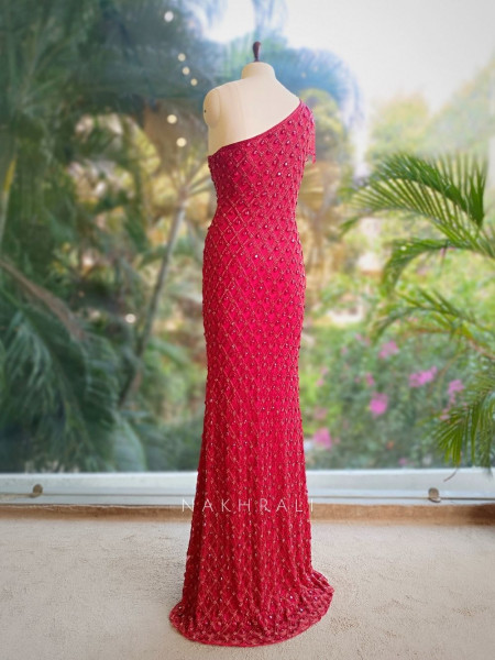 Scarlet Mirage Red Prom Gown with Sequin, Cut Dana & Stone Work