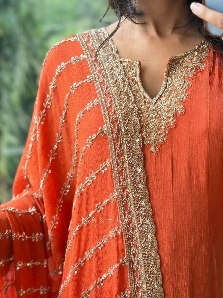 Image of Meera Burnt Orange Premium Faux Georgette Anarkali Suit Set