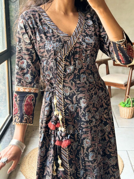Prakriti Black Printed Cotton Anarkali Kurta