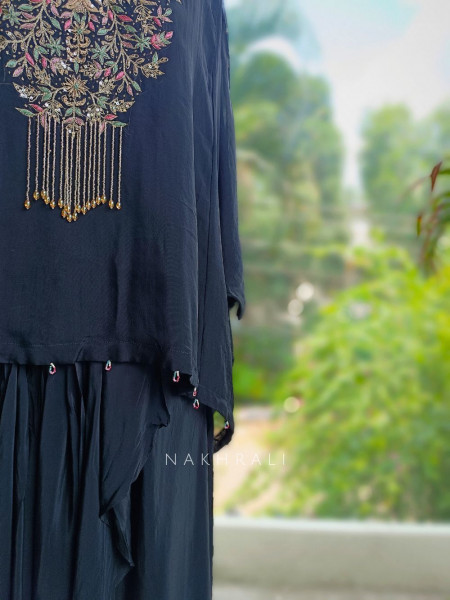 Bold Noir Kaftan and Skirt Set