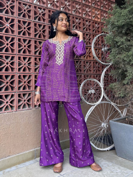 Tarini Purple Pant Kurta Set with Lace Detail