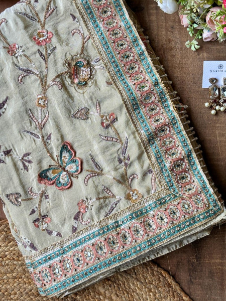 Sia Sage Green Saree with Butterfly Embroidered Blouse Work
