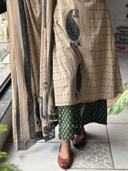 Rangini Green Cotton Suit Set with Paisley Print