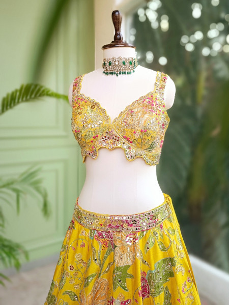 Aayra Yellow Lehenga with Radiant Mirror Embroidery