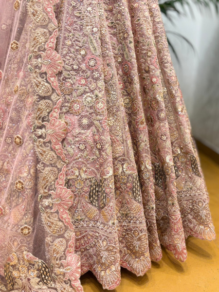 Swara Peach Bridal Lehenga with Sequin & Thread Embroidery
