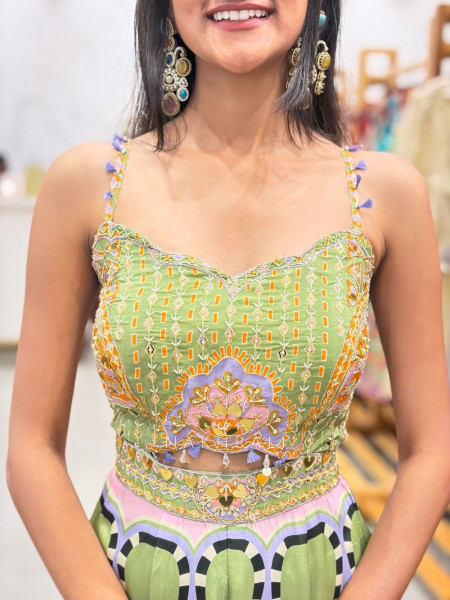 Soraya Green Printed Jumpsuit with Beads Sequin Work