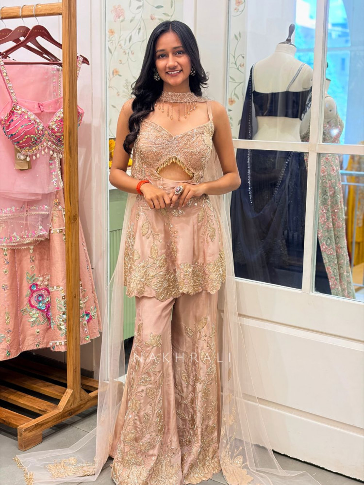 Image of Golden Peach Embellished Indo-Western Set