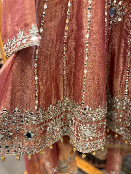 Mehreen Peach Mirrorwork Kurta Pant Set