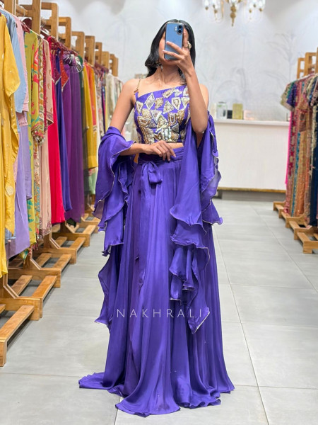 Noirya Purple Indo Western Drape Skirt Set with Sequin Work