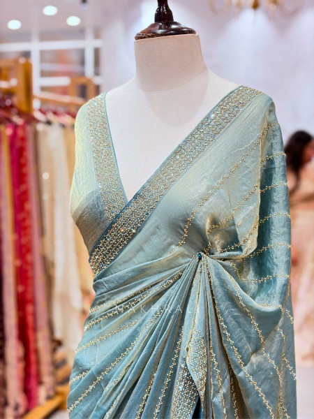 Vianaa BlueSaree with Cut Dana & Stone Work