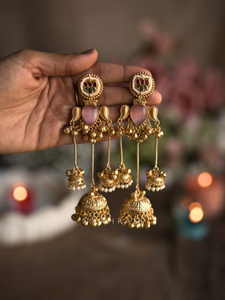 Keri Pink Kashmiri Jhumka Earrings