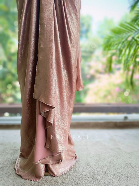 Seriva Peach Long Drape Gown with Bead and Sequin Work