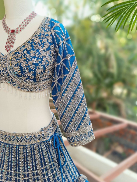 Kaira Blue Mirror Work Silk Lehenga