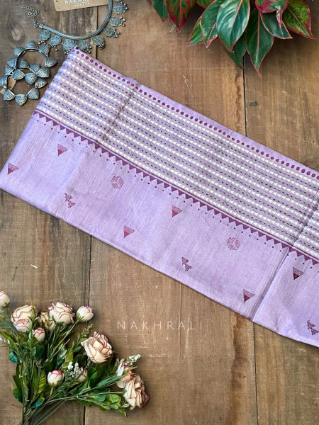 Vadi Purple Raw Silk Saree with Embroidery & Block Print