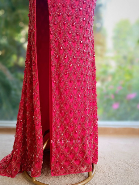 Scarlet Mirage Red Prom Gown with Sequin, Cut Dana & Stone Work