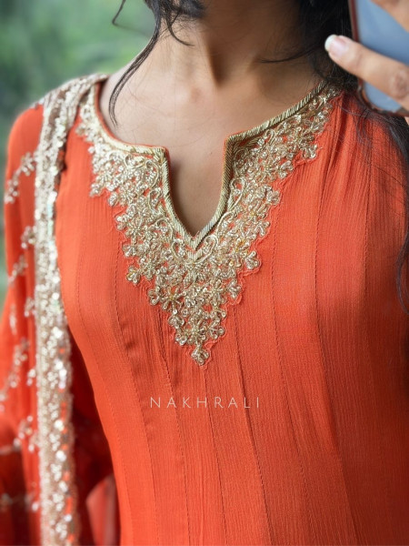 Meera Burnt Orange Premium Faux Georgette Anarkali Suit Set