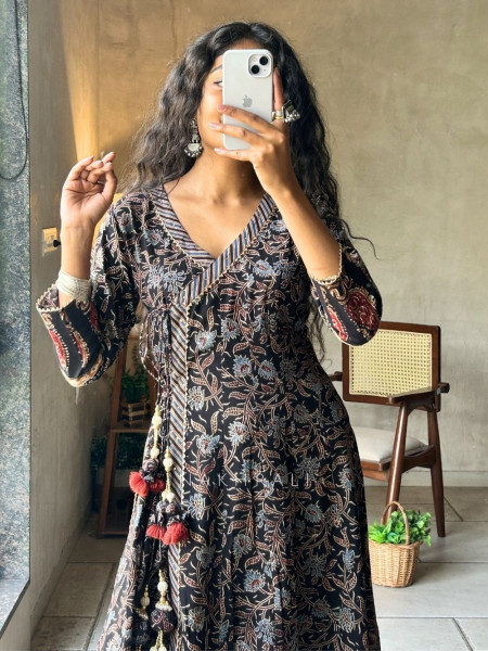 Prakriti Black Printed Cotton Anarkali Kurta