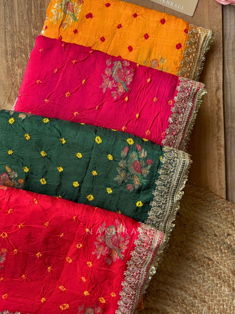 Image of Mishka Magenta Bandhani Saree with Festive Border