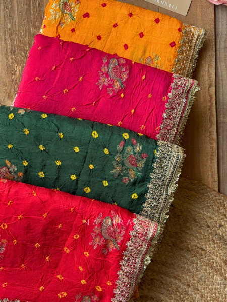 Mishka Mustard Bandhani Saree with Festive Border