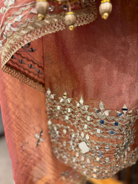 Mehreen Peach Mirrorwork Kurta Pant Set
