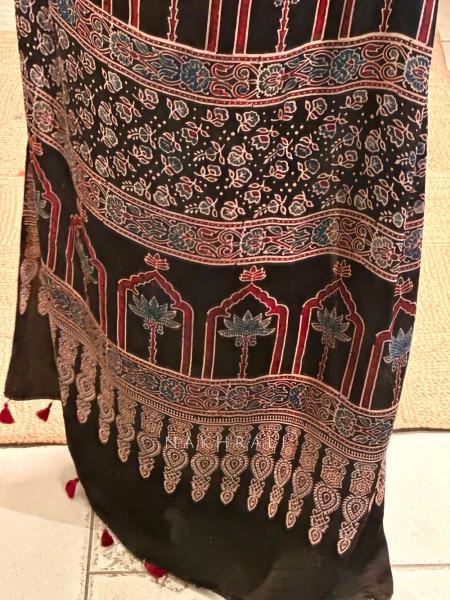 Mehr Black Modal Silk Saree with Ajrakh Inspired Print