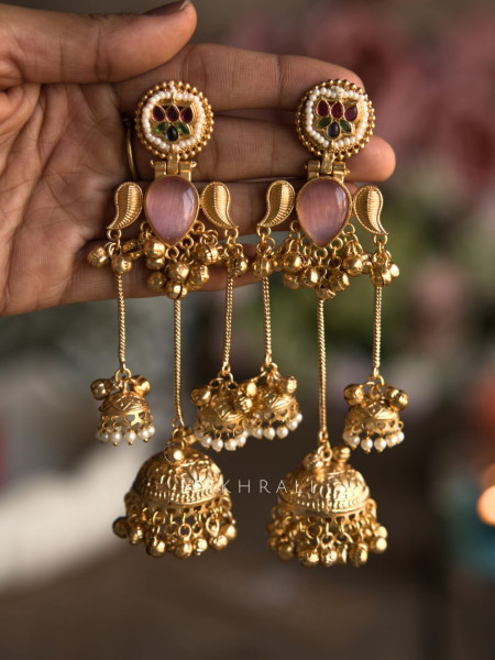 Keri Pink Kashmiri Jhumka Earrings
