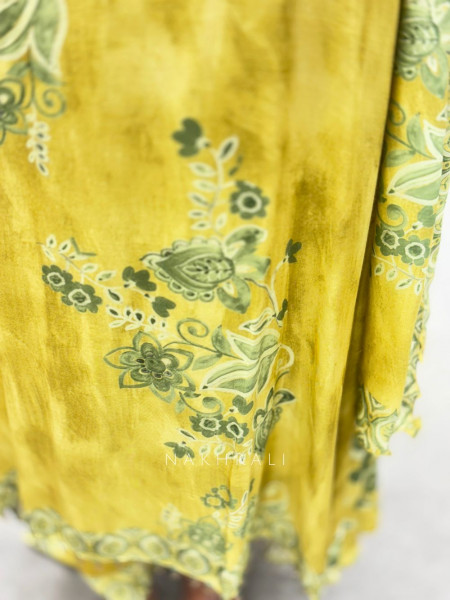 Sunhera Yellow Muslin Suit Set with Floral Print