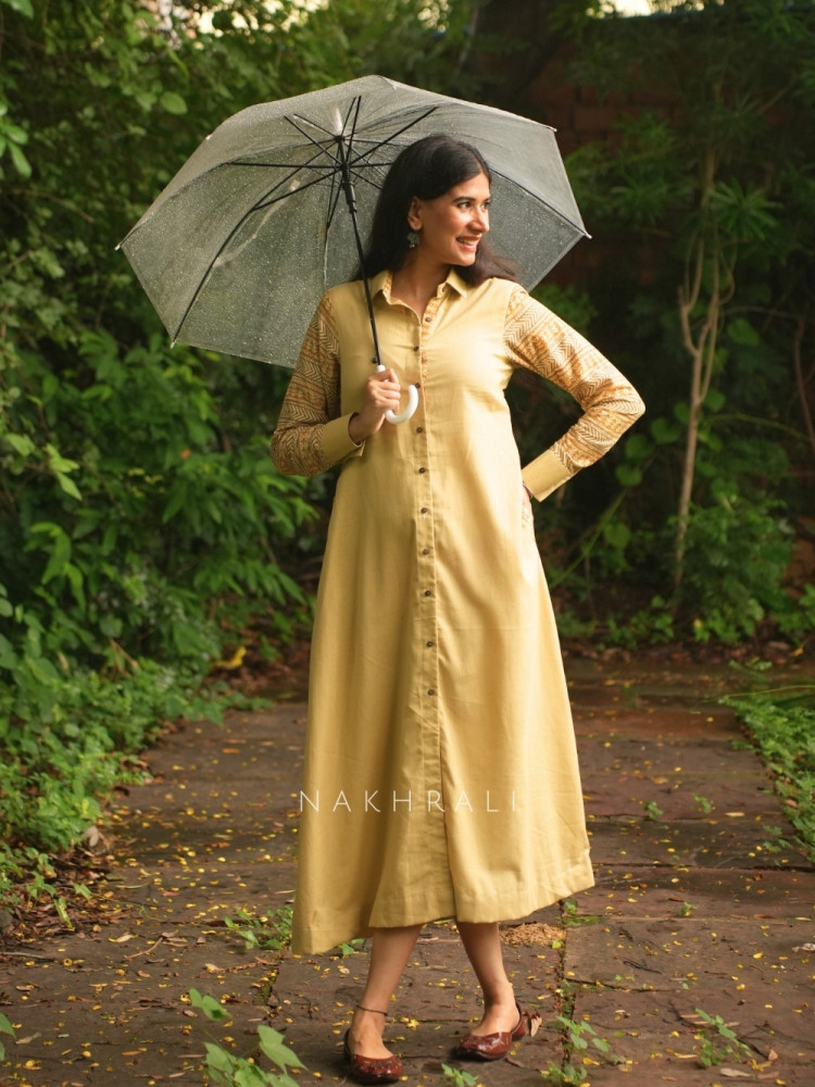 Image of Sahir Yellow Cotton Button-Down Dress