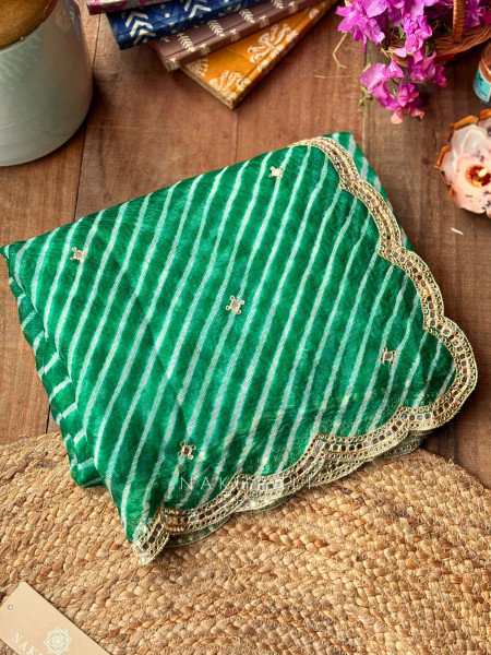 Chhavi Green Leheriya Saree with Sequin Zari Work