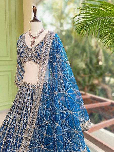 Kaira Blue Mirror Work Silk Lehenga