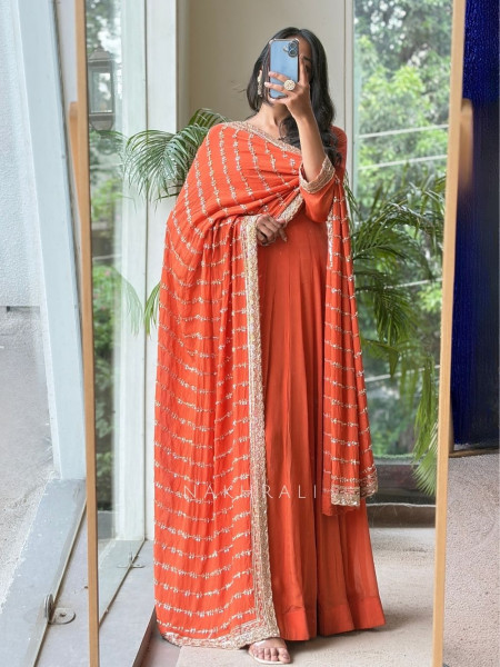 Meera Burnt Orange Premium Faux Georgette Anarkali Suit Set