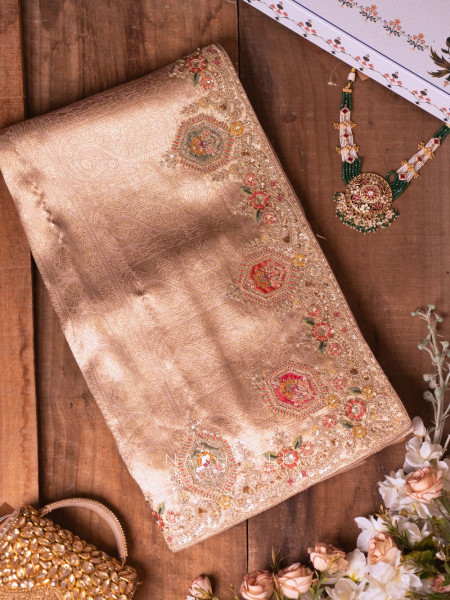 Royal Princess Beige Banarasi Silk Saree with Zardozi Detailing