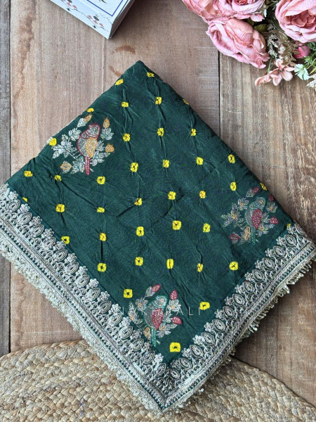 Mishka Green Bandhani Saree with Festive Border