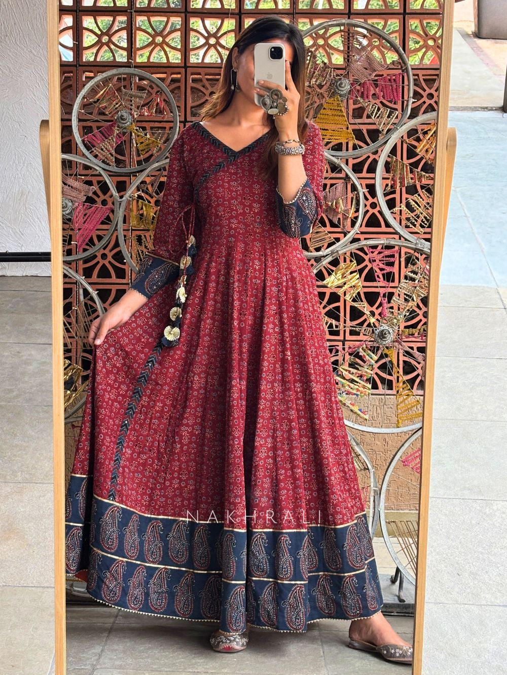 Mehrun Block Printed Cotton Angrakha Anarkali Dress Mehrun Block Printed Cotton Angrakha Anarkali Dress