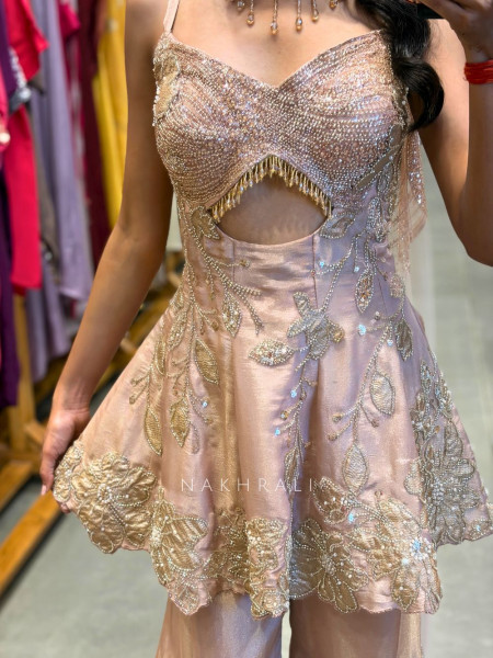 Golden Peach Embellished Indo-Western Set