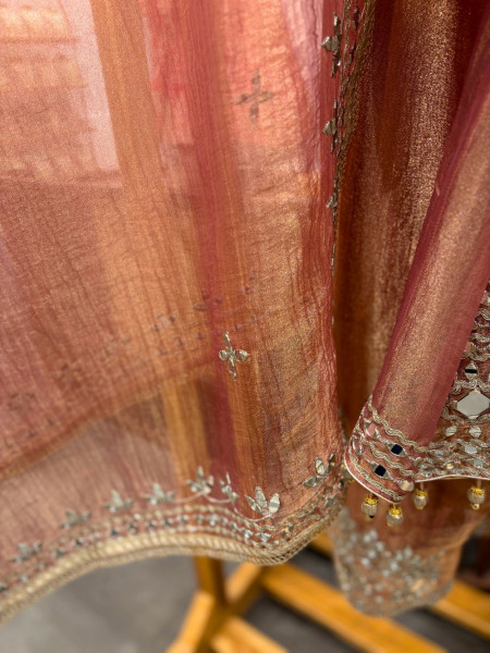 Mehreen Peach Mirrorwork Kurta Pant Set