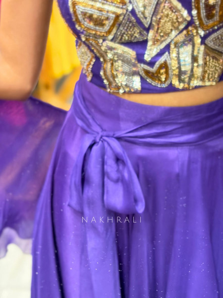 Noirya Purple Indo Western Drape Skirt Set with Sequin Work