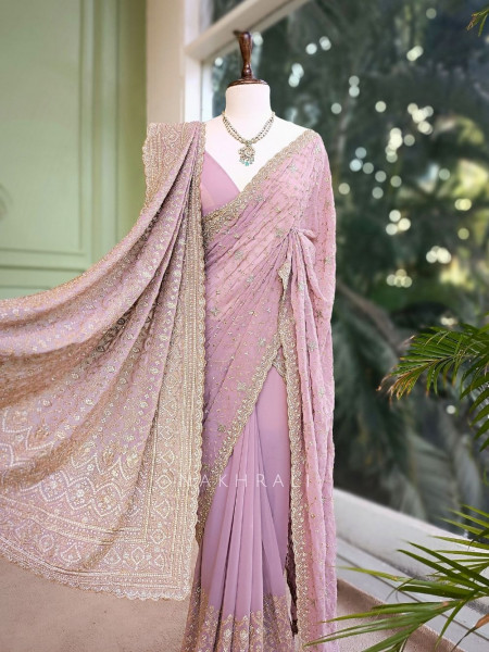 Chahat Pink Two-Piece Saree Set with Dupatta